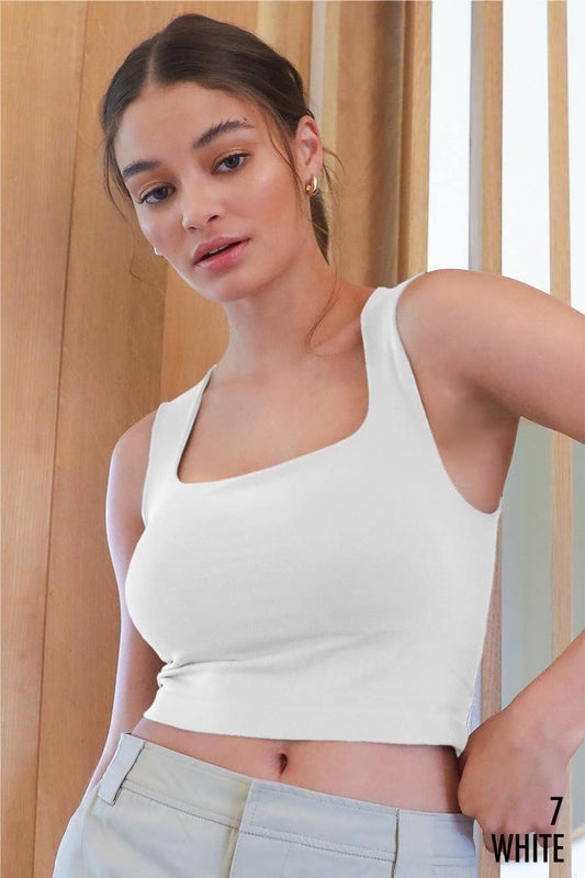 NS8252- Clean Line Square Neck Top: 07 White