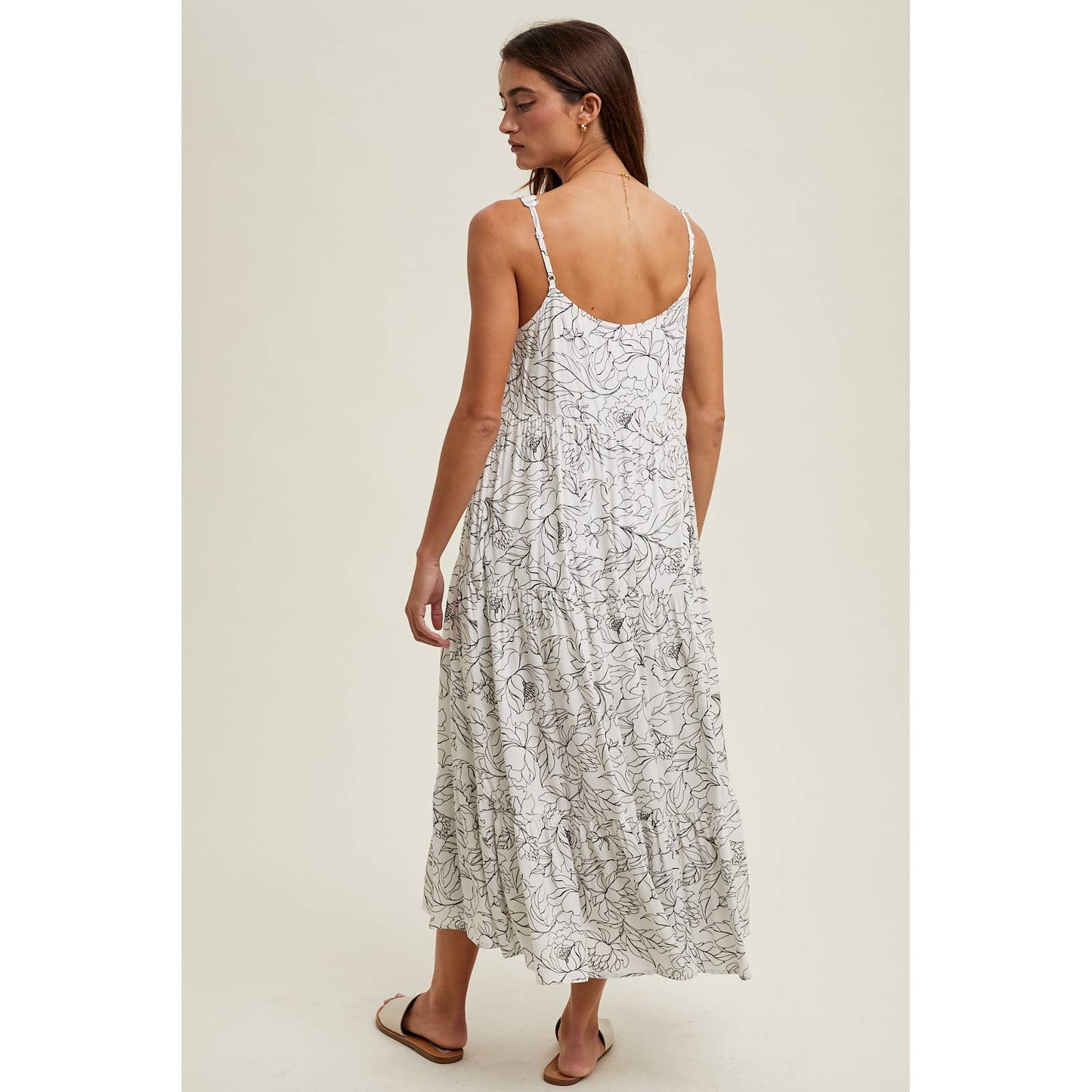FLORAL SLEEVELESS MIDI DRESS / WL25-10148: WHITE/BLACK
