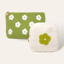 Load image into Gallery viewer, Square Teddy Pouch - Green Flower
