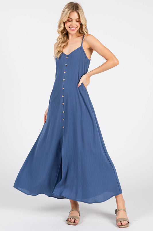 Heavy Gauze Flowy Dress - ND40209-HV: Denim Blue