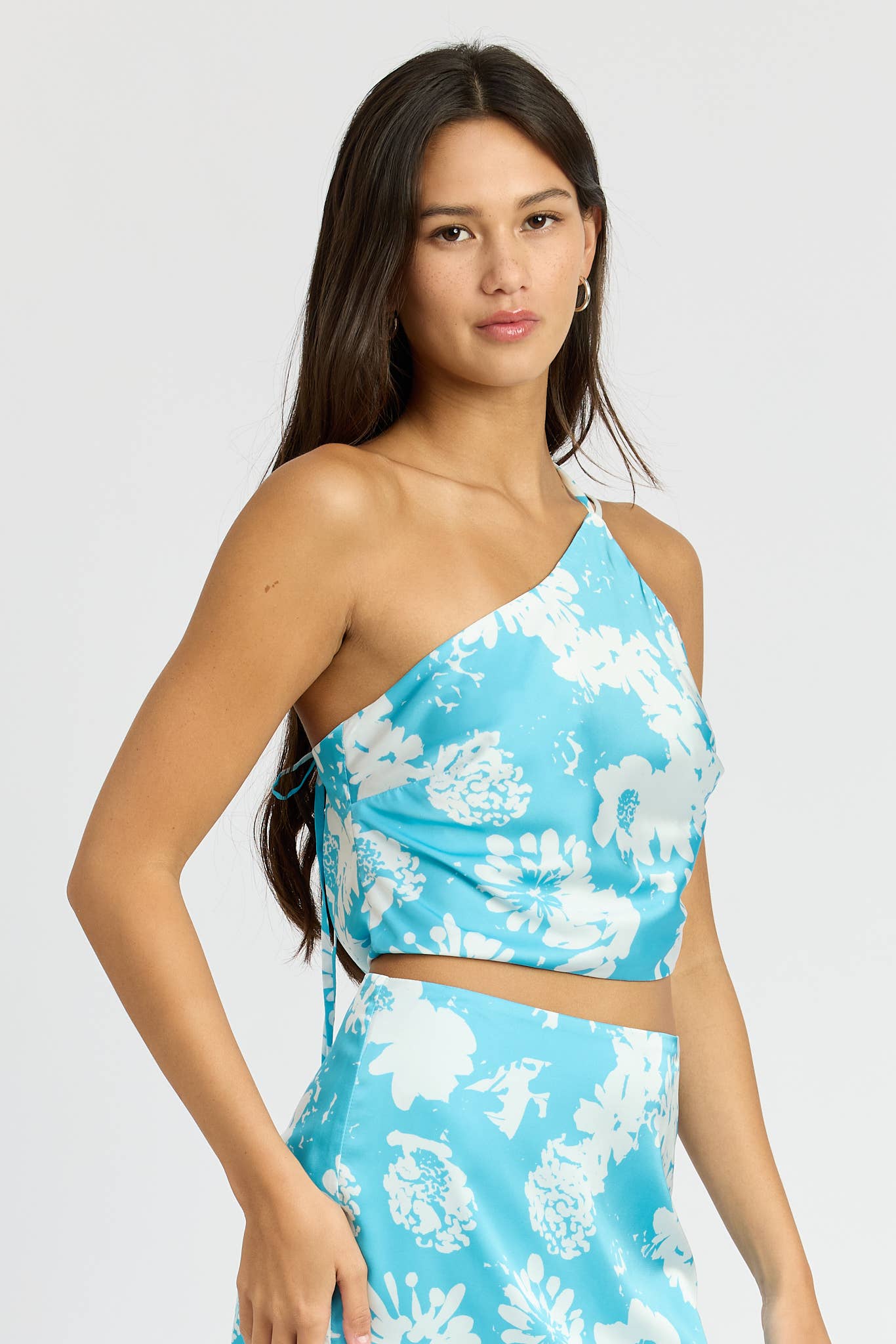 WILDFLOWER PRINT ONE SHOULDER TOP: TURQUOISE / IMJ9945T