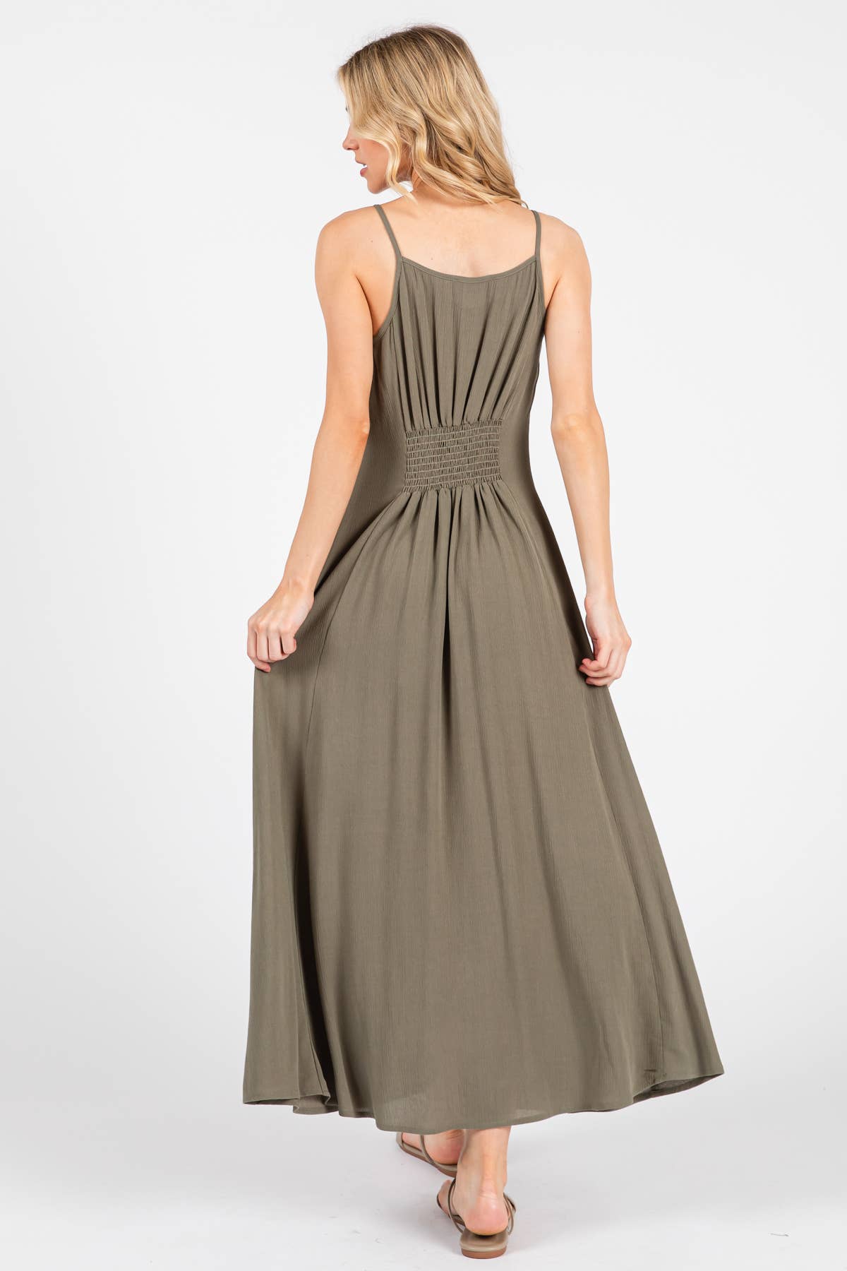 Heavy Gauze Flowy Dress - ND40209-HV: Vintage Olive