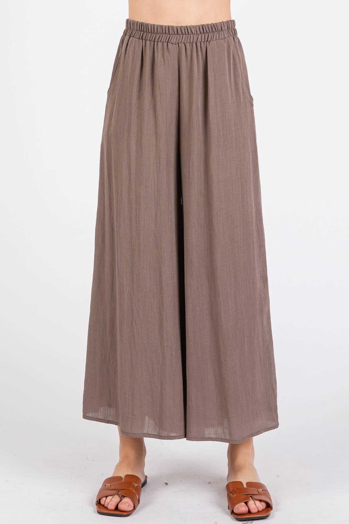 Woven Wide Leg Pull on Pants - NP16207F9: Olive