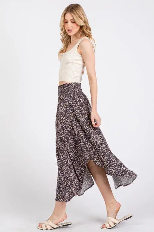 Print Waist Smocked Skirts - VNS16762H8: Night Purple