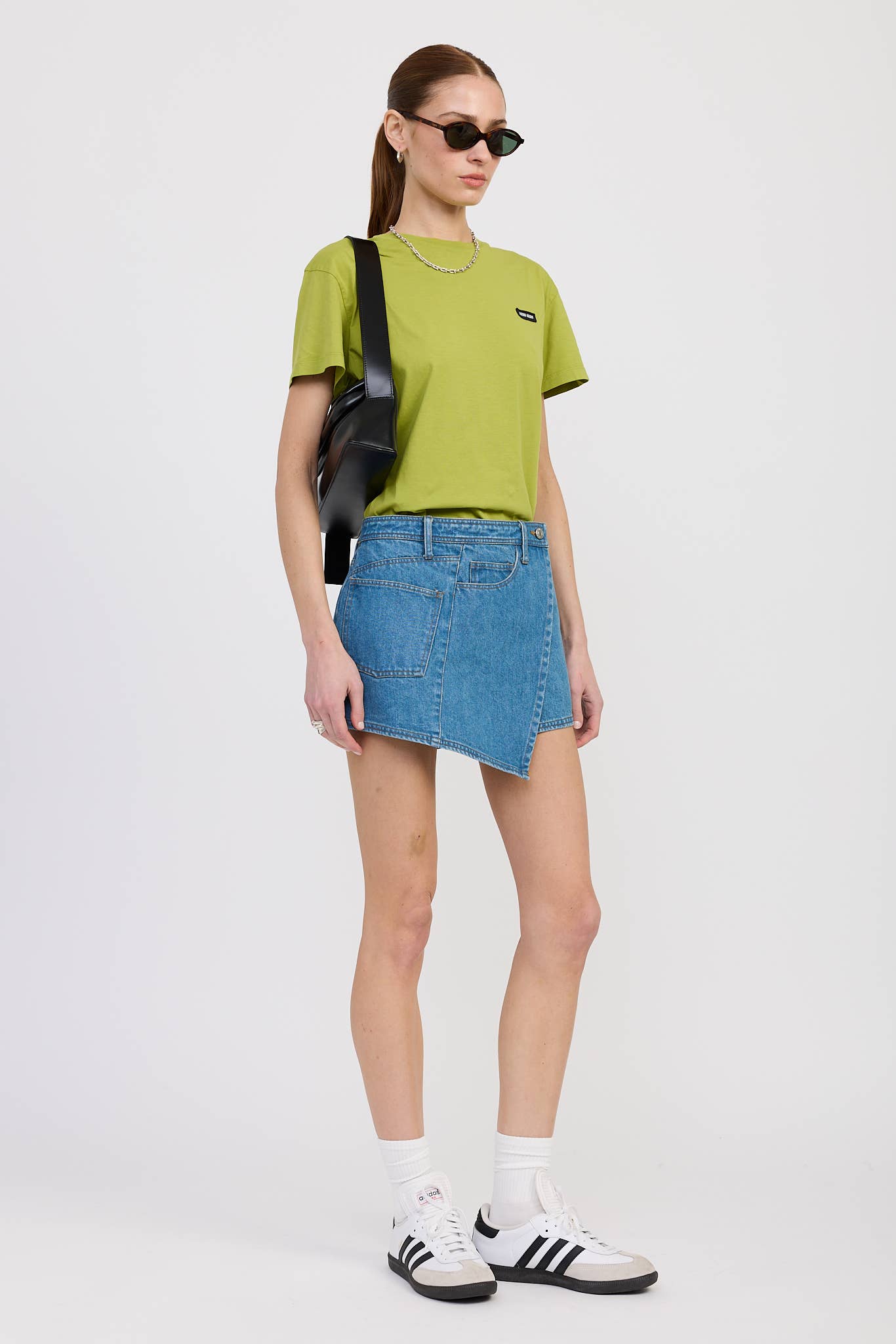WRAPPED ASYMMETRICAL DENIM SKIRT: TRUE DENIM / IPG2705P