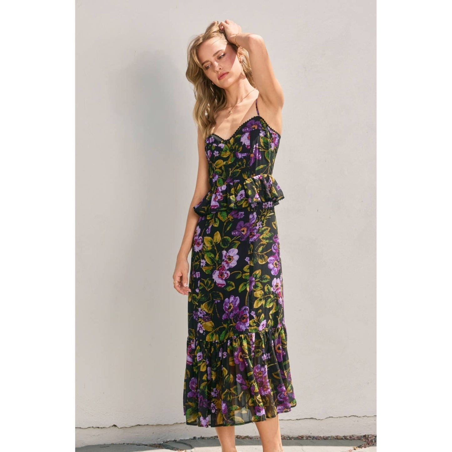 Falling Back Lurex Ruffled Dress: MIDNIGHT VIOLET / FD12112-P1985