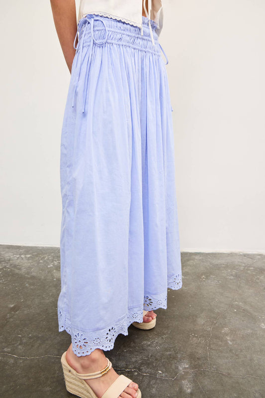 EYELET LACE HEM SIDE TIE SKIRT: PERIWINKLE / S24672