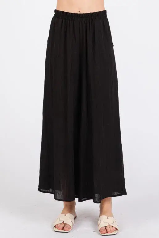Woven Wide Leg Pull on Pants - NP16207F9: Olive