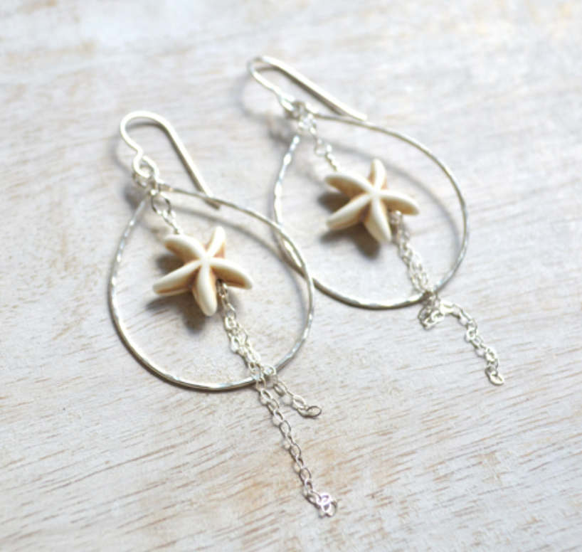 Magnesite Starfish Earrings: Gold Filled