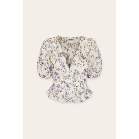 Loving Fate Puff Sleeve Shirred Waist Top: LILAC FLORAL / FT12613-P1657