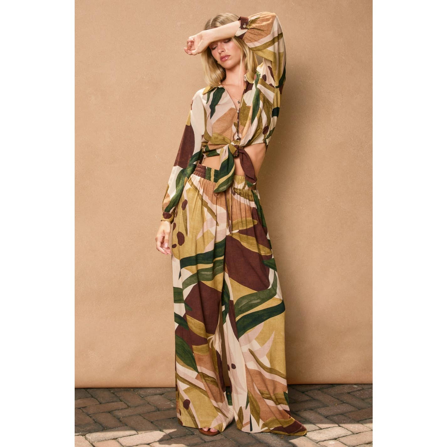 Coconut Grove Wide Leg Pull On Pants: SAGE BROWN / FP12506-P2247