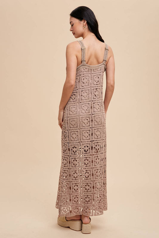 COTTON CROCHET MAXI TANK DRESS: MUSHROOM / ILD5424-N