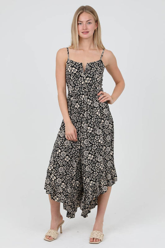 Q5Y17-A884 NOTCH NECK WIDE LEG ANGLED HEM JUMPSUIT