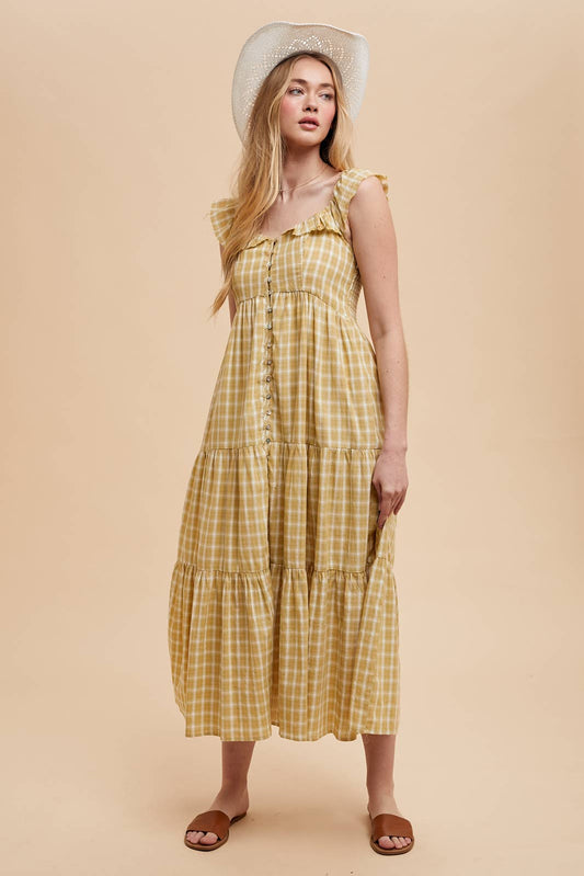 COTTON PLAID SUMMER DRESS: DUSTED MEADOW / ILD6256