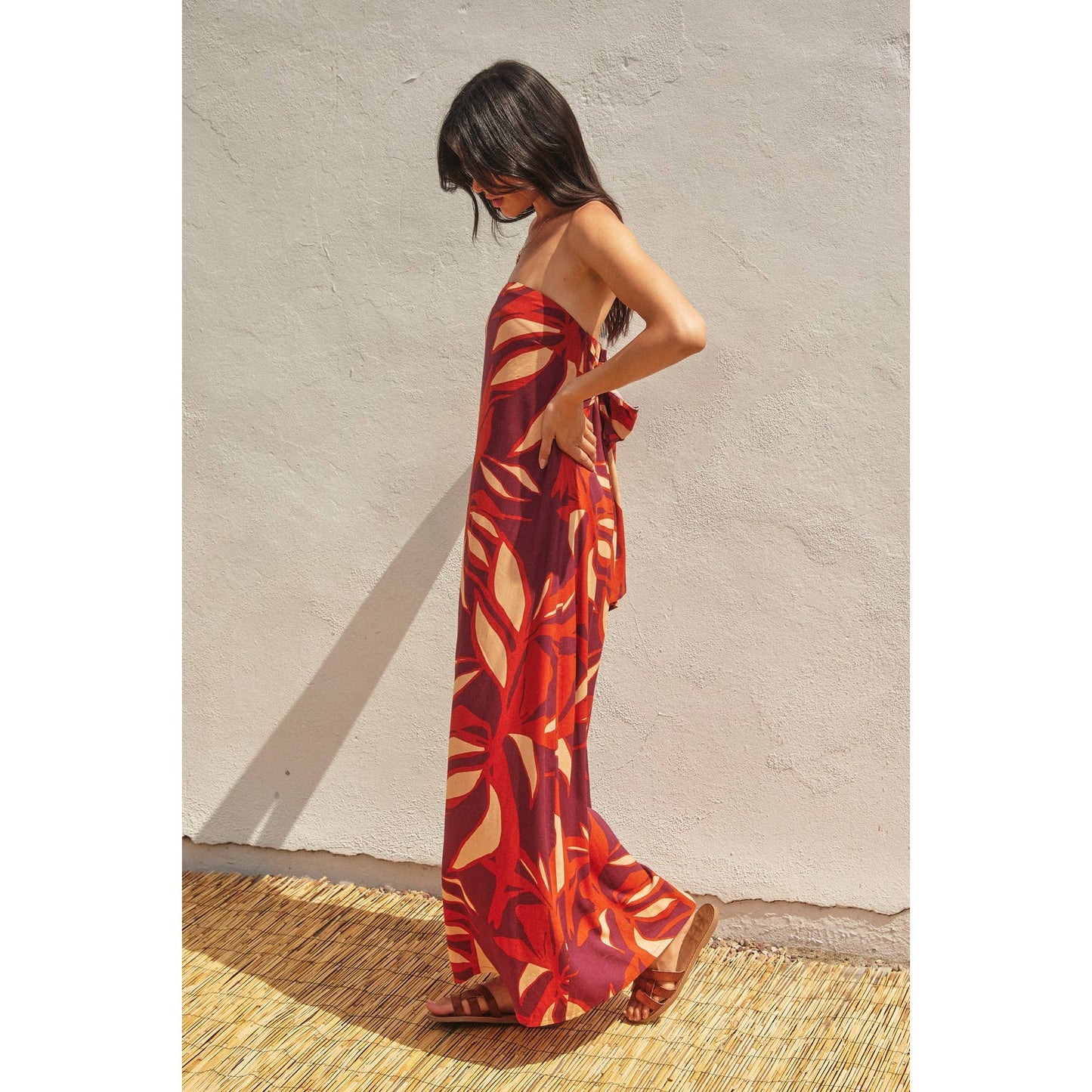 Keep In Touch Strapless Drape Back Maxi Dress: ZINFANDEL / S-M-L(2-2-2)