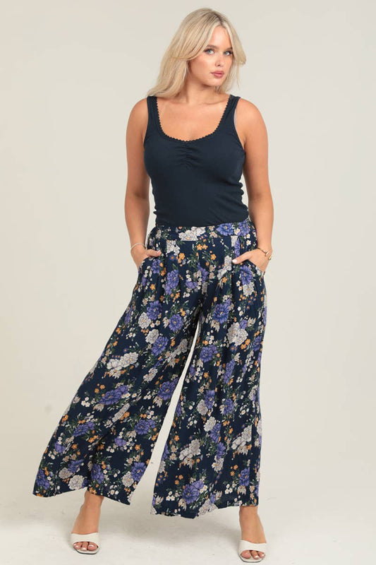 B3682-WB13 PRINTED WIDE LEG PANTS