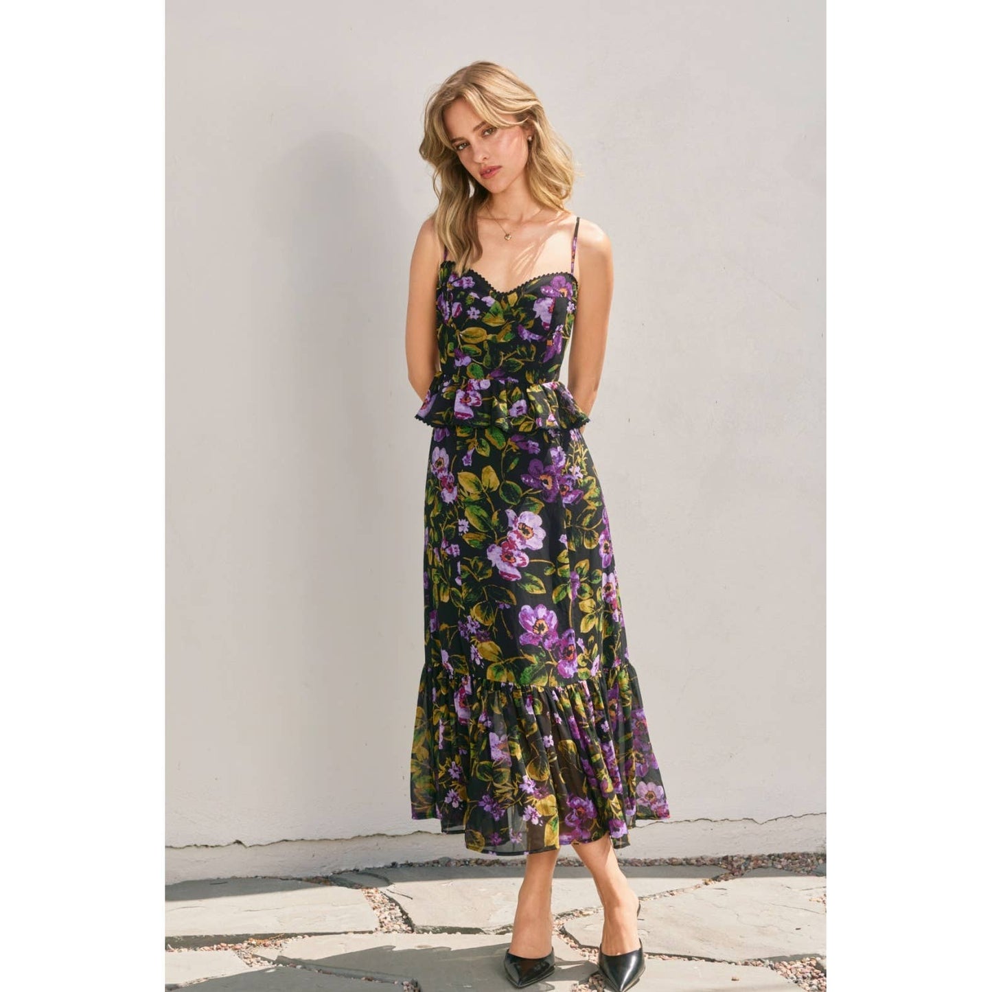 Falling Back Lurex Ruffled Dress: MIDNIGHT VIOLET / FD12112-P1985