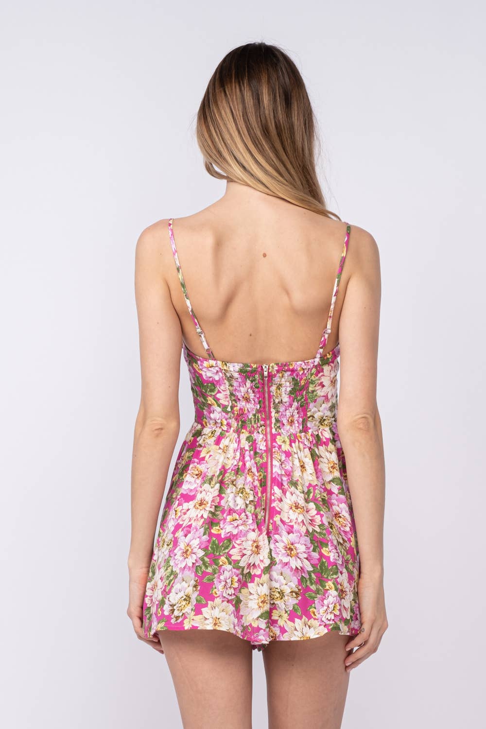 FLORAL SLEEVELESS CORSET SHAPE MINI ROMPER: Fancy Daily Blue / SM-D20361A