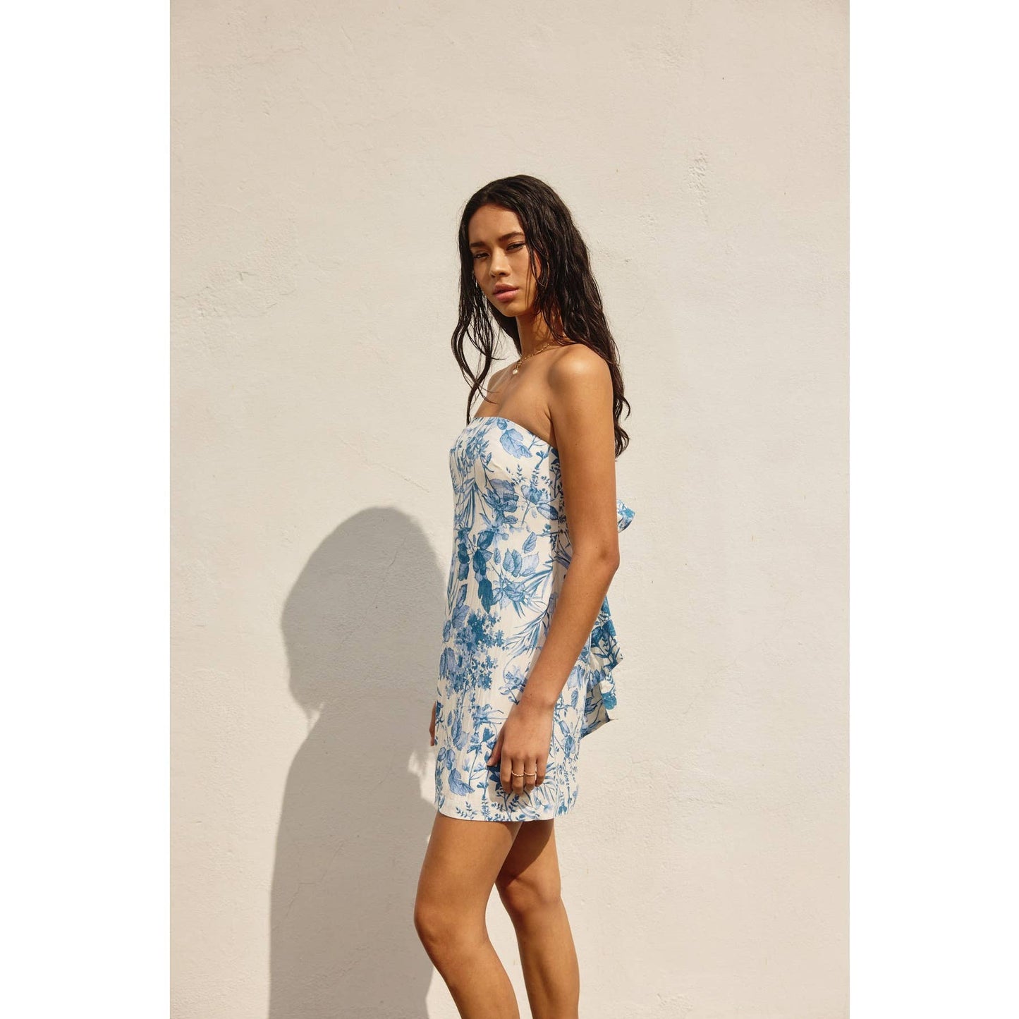 Love Letter Strapless Tie Back Mini Dress: PORCELAIN BLUE / FD12562-P1575