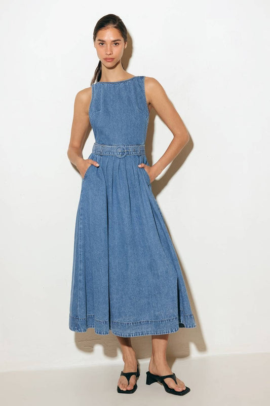 A washed denim midi dress - FD1535: MEDIUM INDIGO