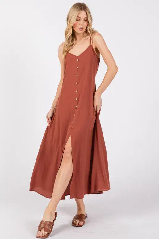 Heavy Gauze Flowy Dress - ND40209-HV: Vintage Olive