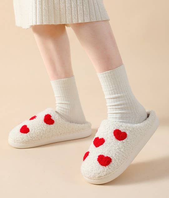 SOFT PLUSH MUSHROOM HEART RAINBOW WARM SLIPPERS | 40SP014: FLOWER PEACH / Large