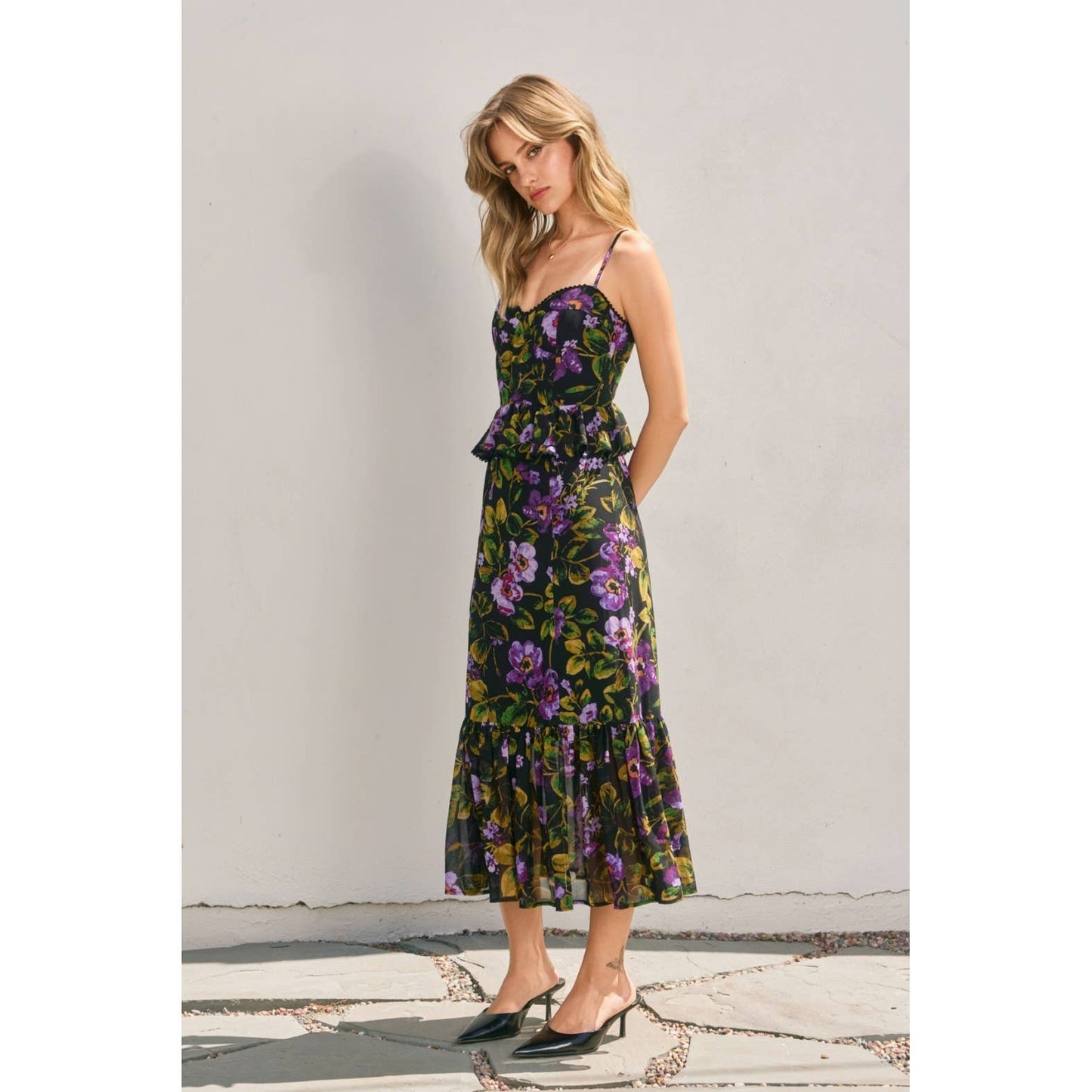 Falling Back Lurex Ruffled Dress: MIDNIGHT VIOLET / FD12112-P1985