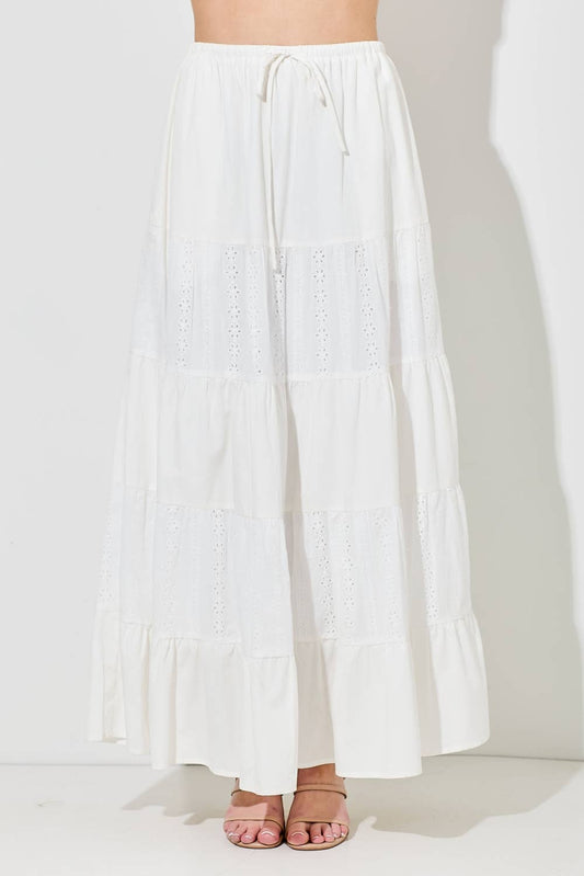 COTTON EYELET MIX MAXI SKIRT: IVORY / BK1243-F