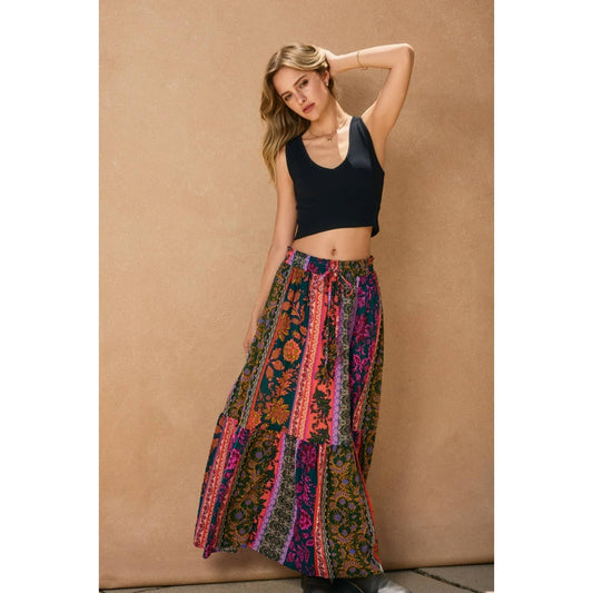 On The Road Tiered Maxi Skirt: PINE HARVEST / FS10692-P2135