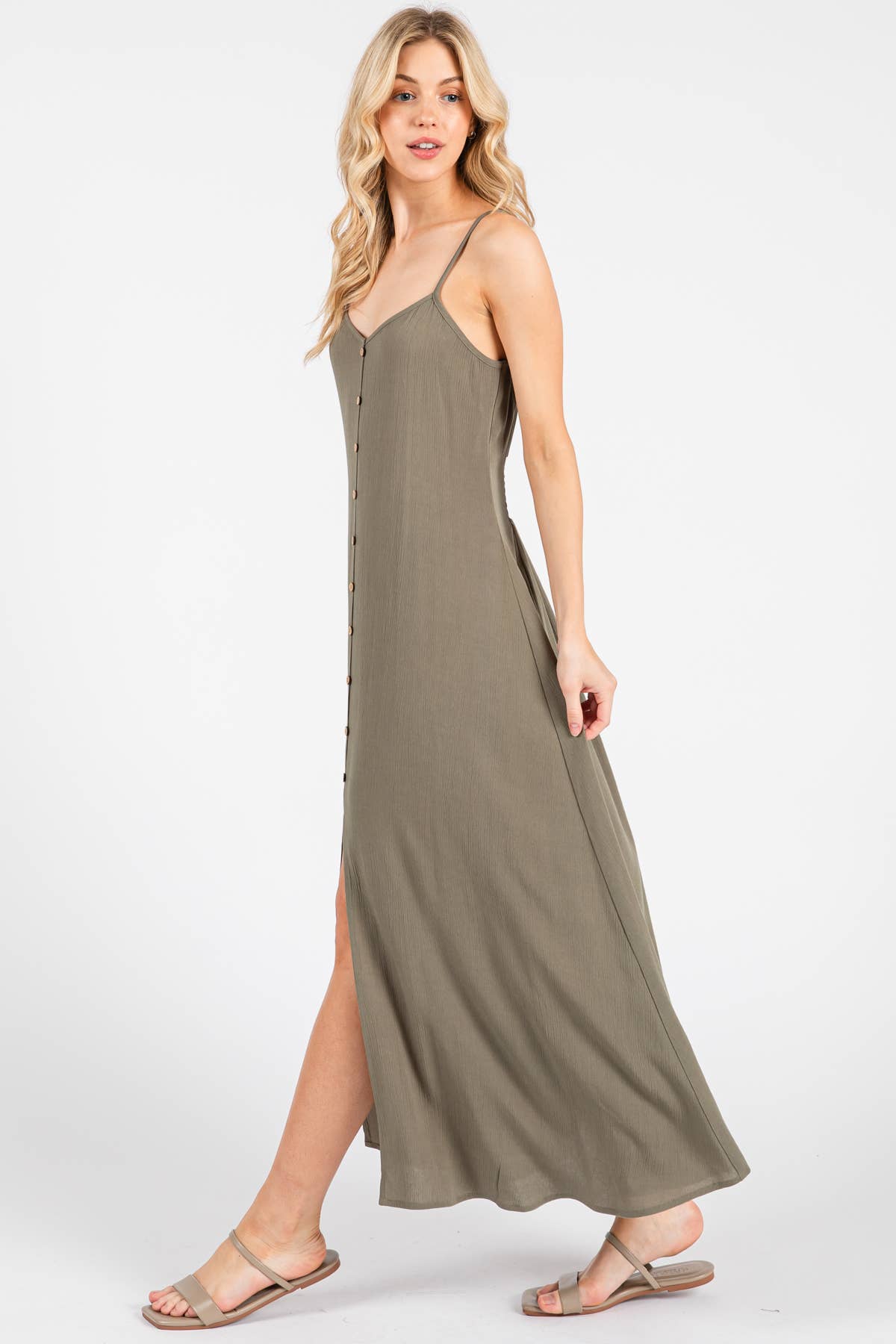 Heavy Gauze Flowy Dress - ND40209-HV: Vintage Olive