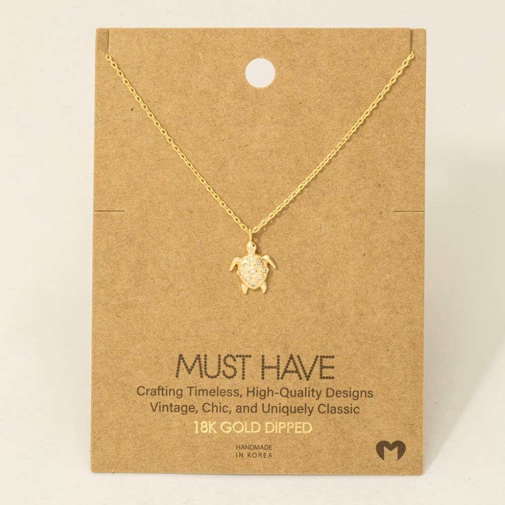 Gold Dipped Cz Studded Turtle Pendant Necklace: S