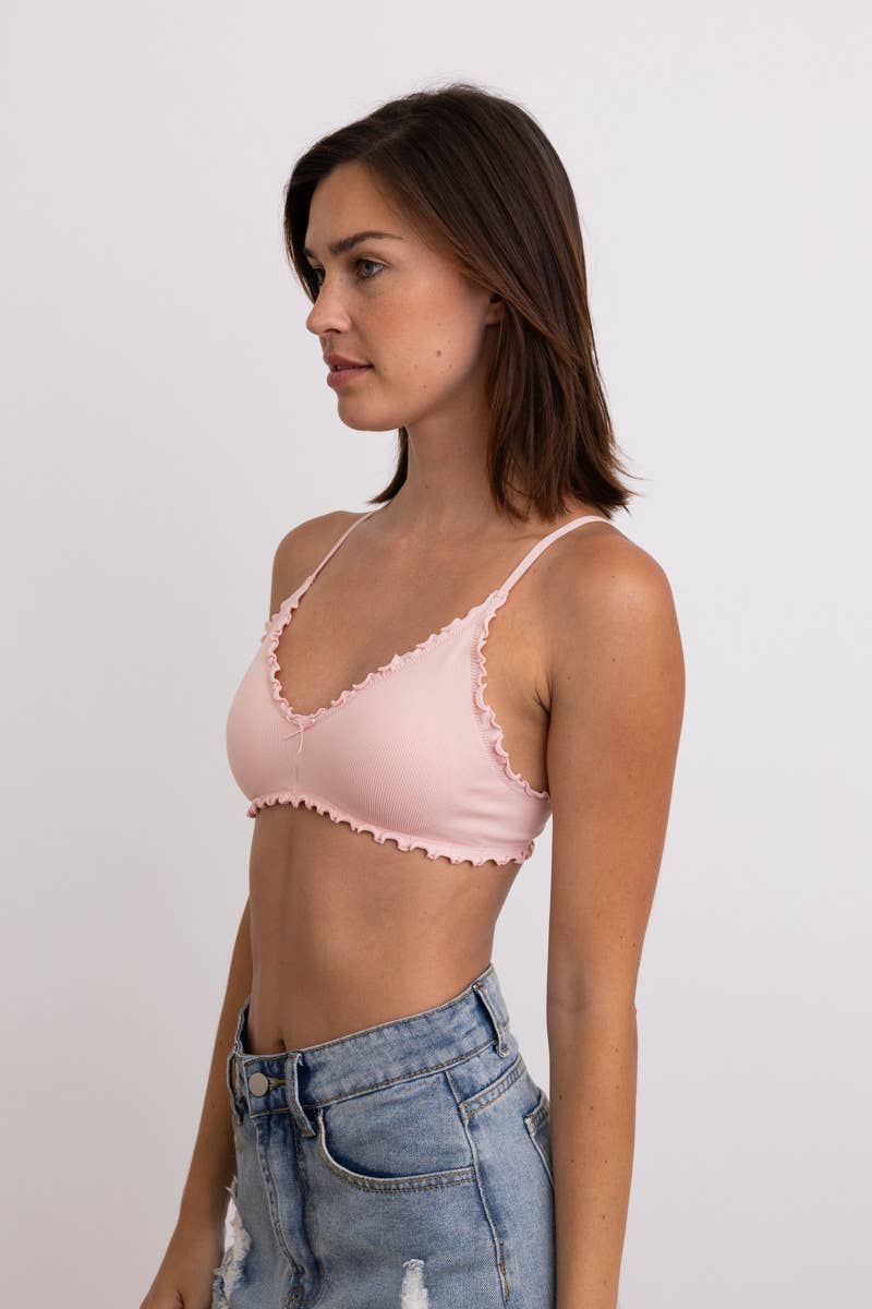 Seamless Lettuce Edge Bow Tie Triangle Bralette 🥬: Black YL-5664