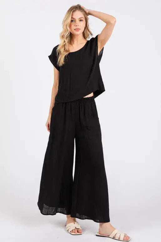 Woven Wide Leg Pull on Pants - NP16207F9: Olive