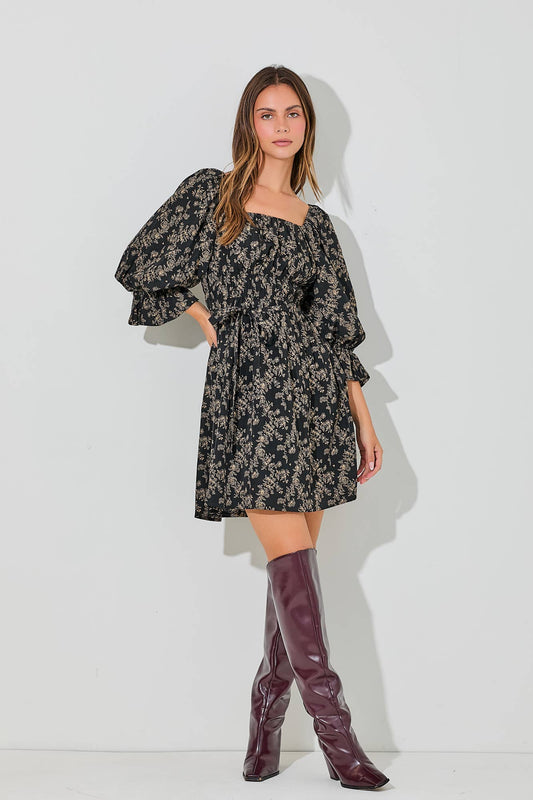 ELASTIC WAIST MINI DRESS: BLACK BD5740