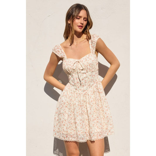 Ditsy Floral Lace Corset Mini Dress: BLUSH AZALEA / FD12778-CP521