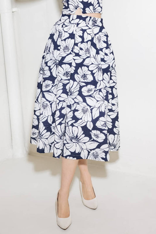 A printed textured woven skirt - FK1139 NAVY: NAVY