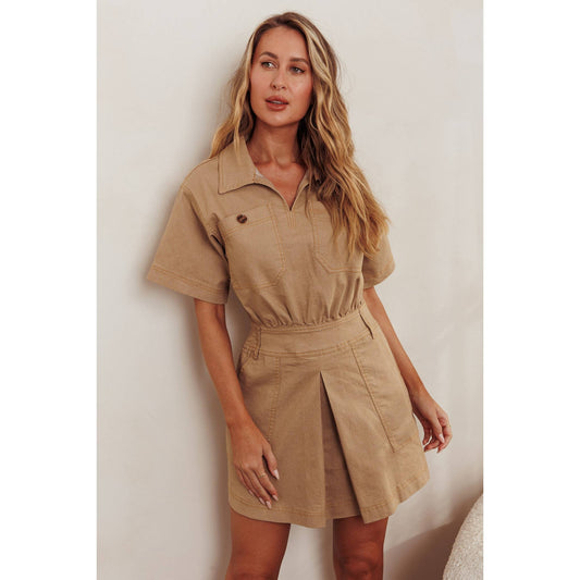SAFARI VIBE SHORT SLEEVE ROMPER: BEIGE / SR1264J05