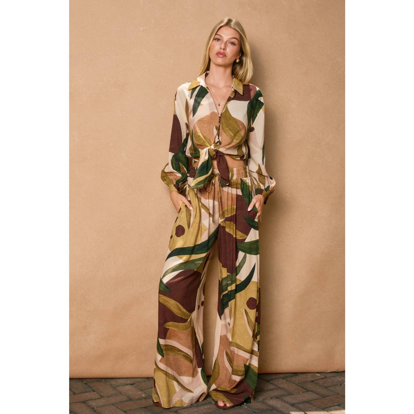 Coconut Grove Wide Leg Pull On Pants: SAGE BROWN / FP12506-P2247