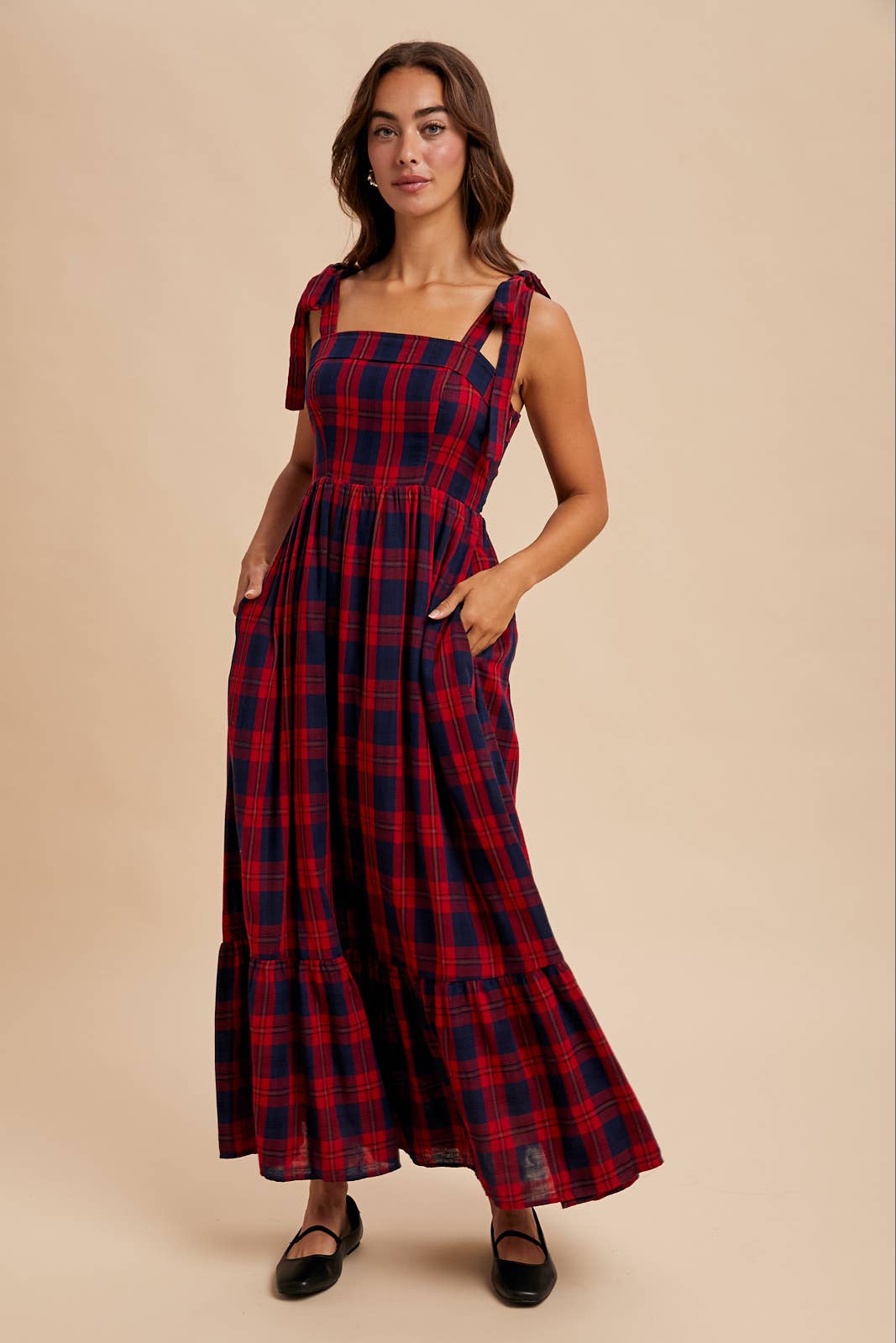 TARTAN COTTON MAXI DRESS: GREEN / ILD6399