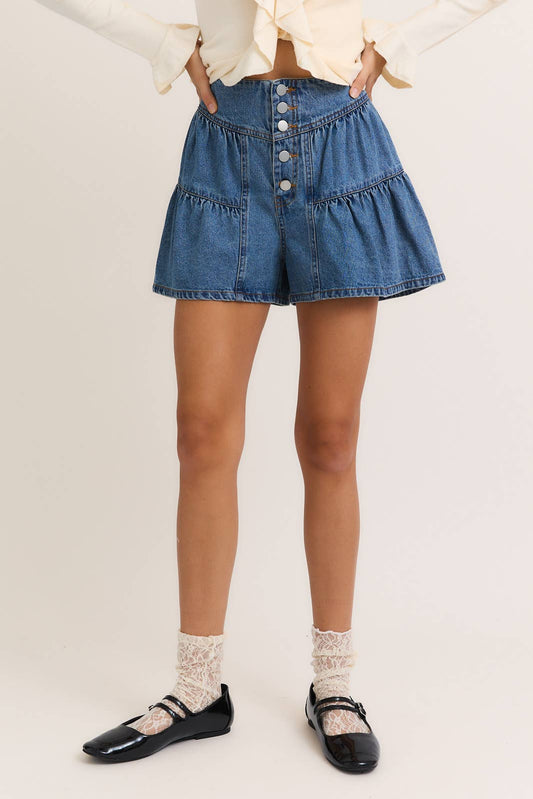 HIGH WAIST FLARE SHORTS: DENIM / SP2588