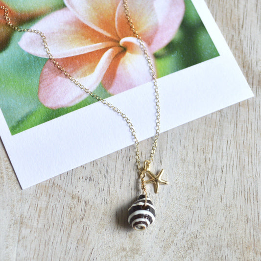 Pyrene Shell & Starfish Necklace: Sterling Silver / 16 inches