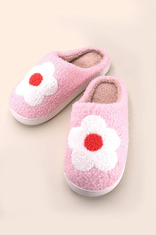 SOFT PLUSH MUSHROOM HEART RAINBOW WARM SLIPPERS | 40SP014: FLOWER PINK / Medium