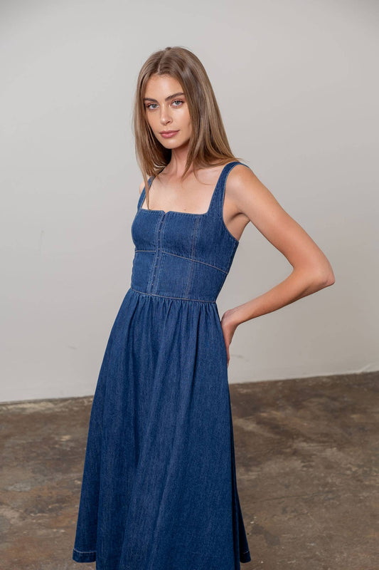 DENIM HOOF FRONT MIDI DRESS: MR9150_DENIM