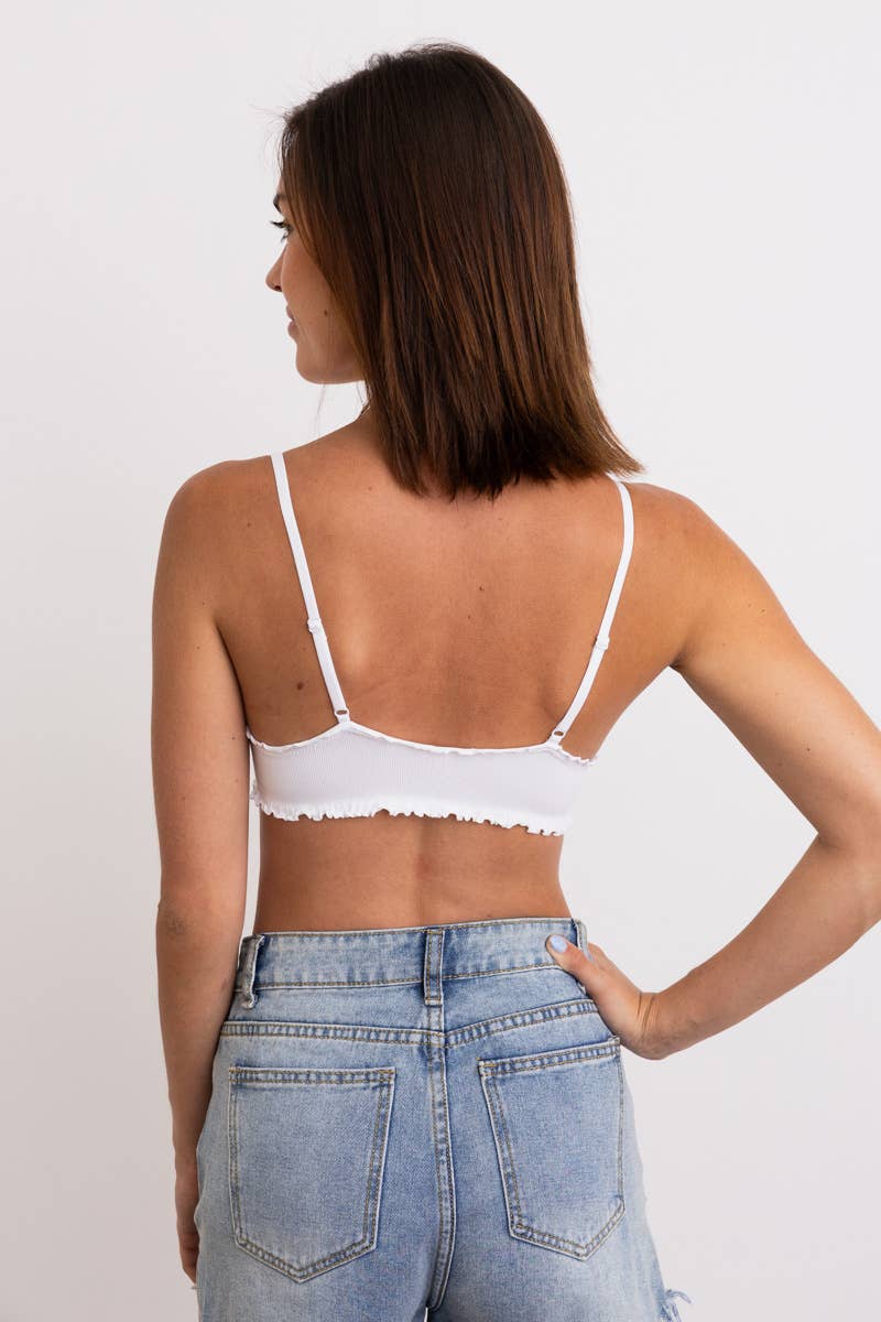 Seamless Lettuce Edge Bow Tie Triangle Bralette 🥬: White Prepack