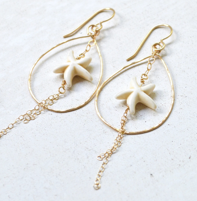 Magnesite Starfish Earrings: Gold Filled