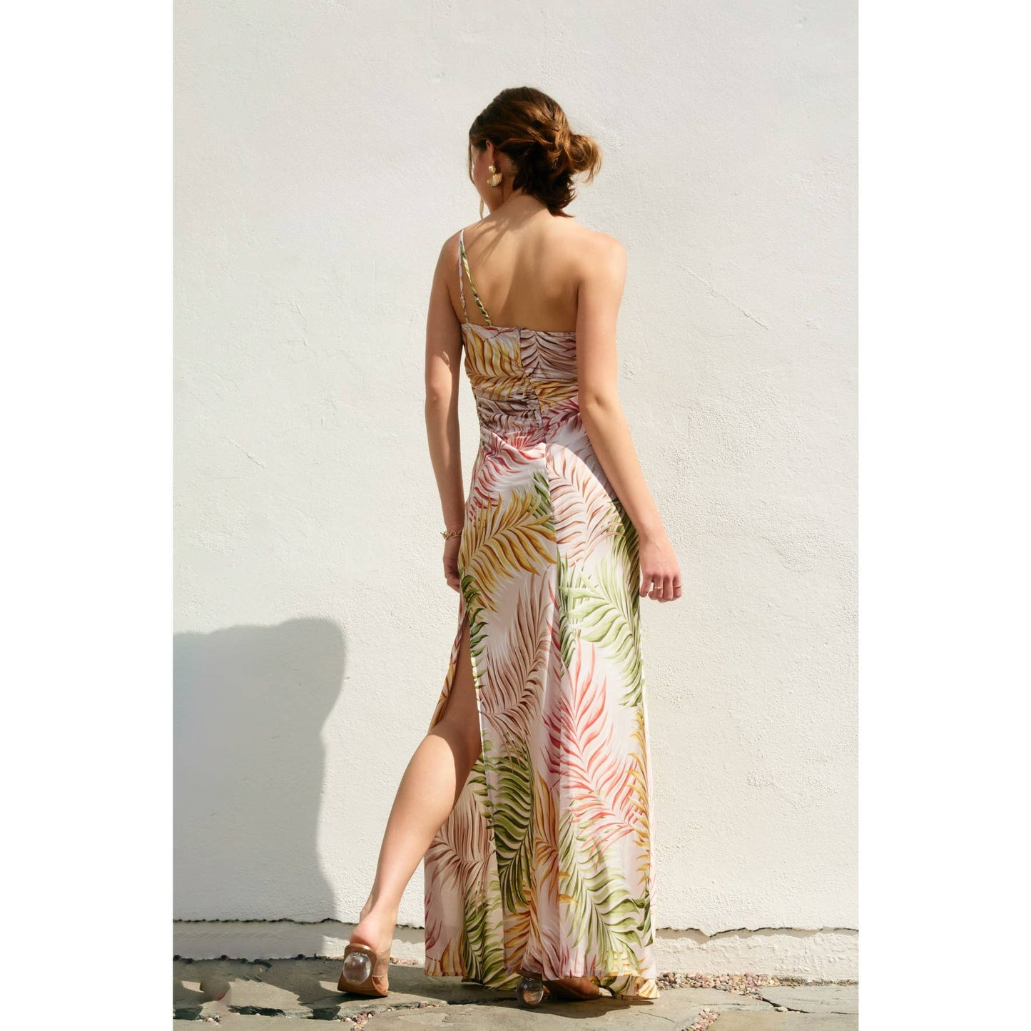 Sunkiss One Shoulder Golden Trim Maxi Dress: DESERT PALM / FD12795-P2056_2