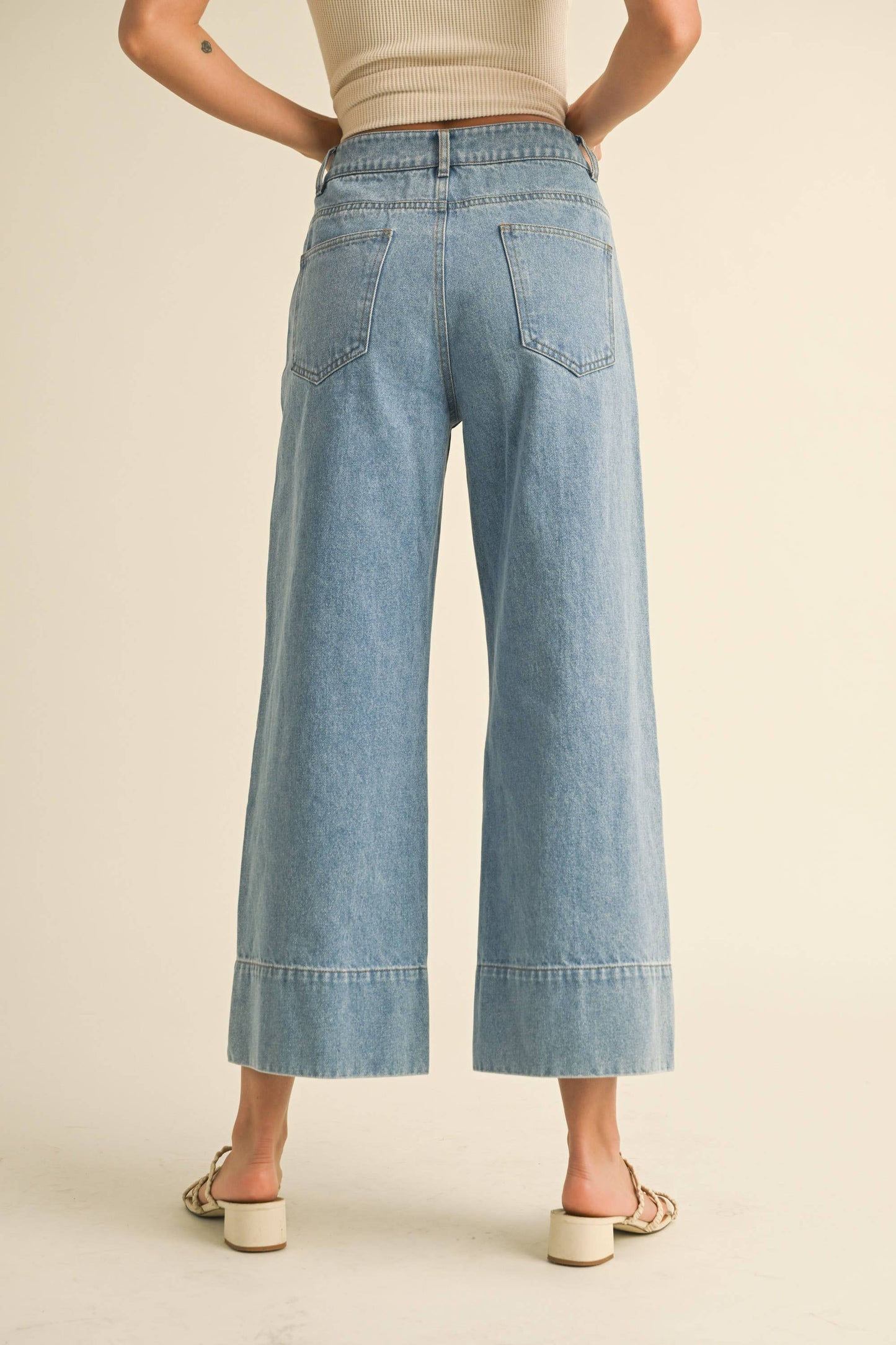 P4564   WIDE HEM DENIM PANTS: DENIM
