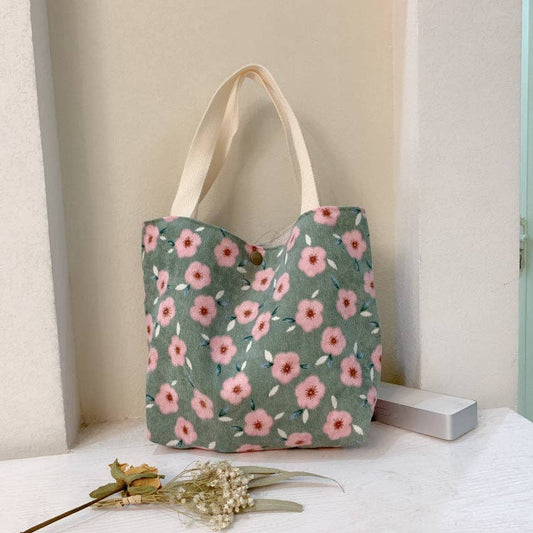 Vintage Artistic Floral Corduroy Small Tote: SAKURA