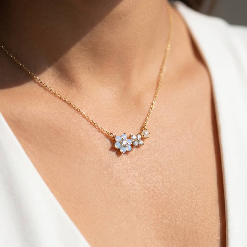 Gold Dipped Dual Cz Daisy Cluster Pendant Necklace: G