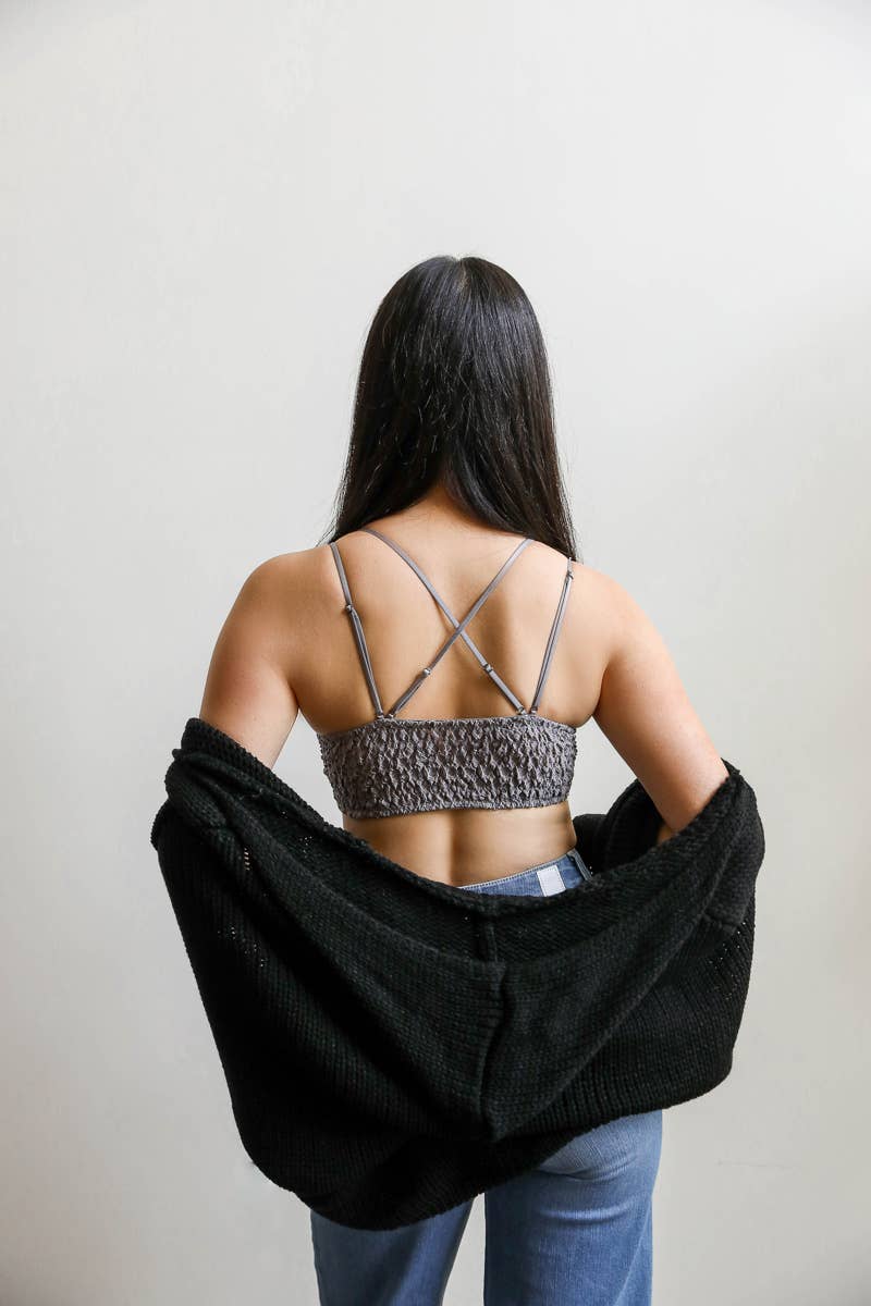 Padded Crochet Lace Longline Bralette - YL-5448WB-WHITE